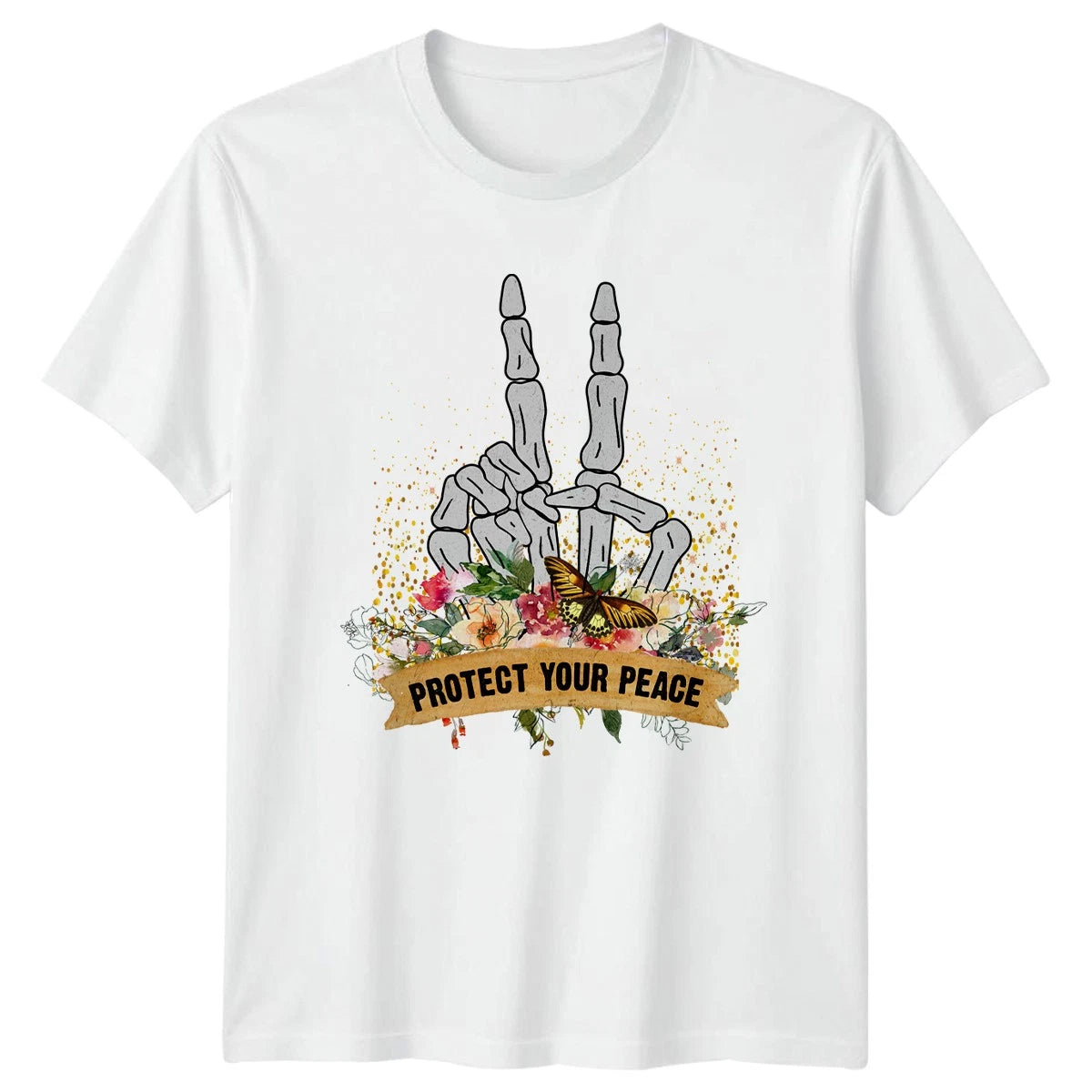 Protect Your Peace Womens T-Shirt Boho Floral Mindfulness Gift For Her