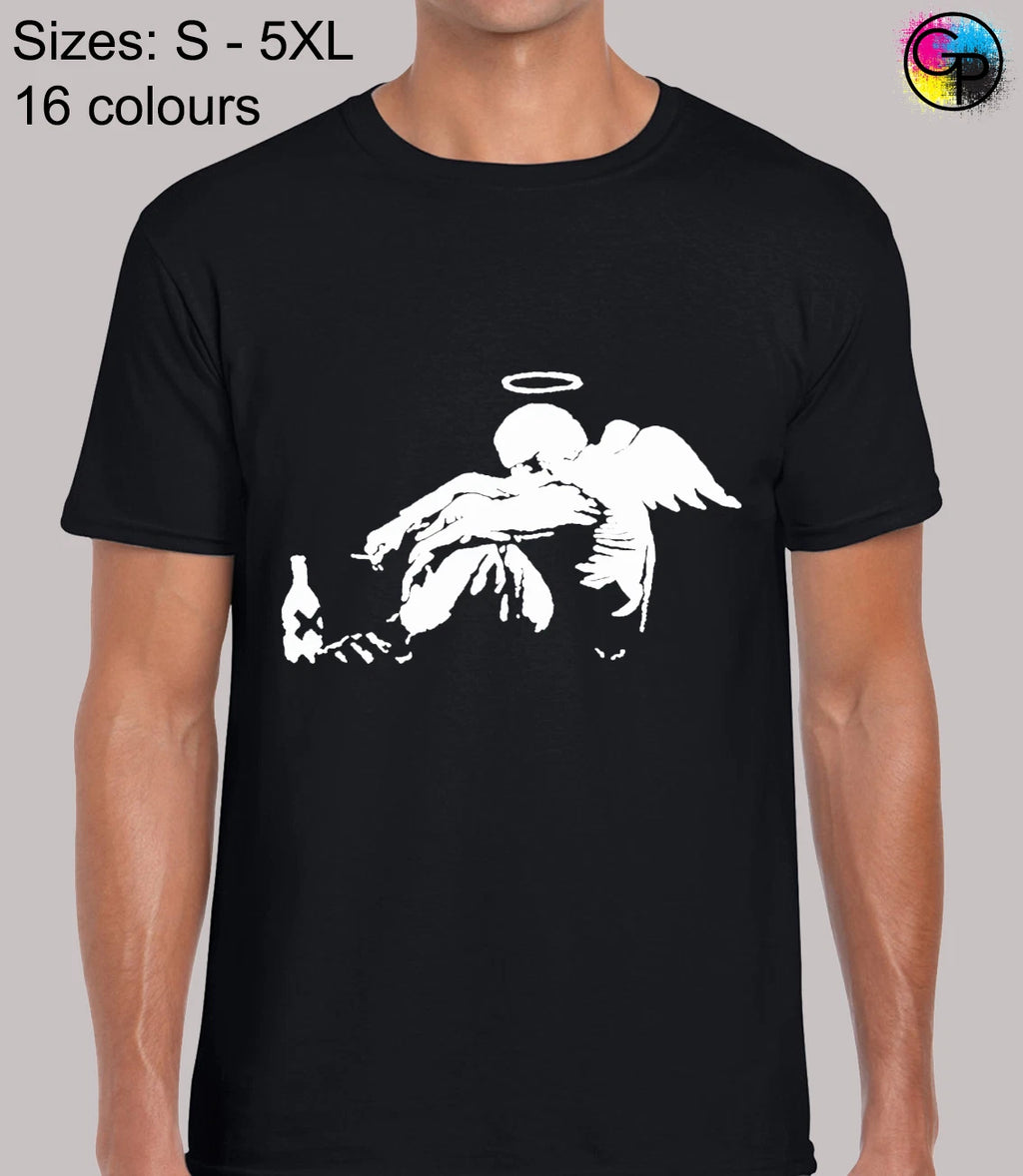Banksy Drunken Angel Street Artist Graffiti Art Regular Fit T-Shirt for Men