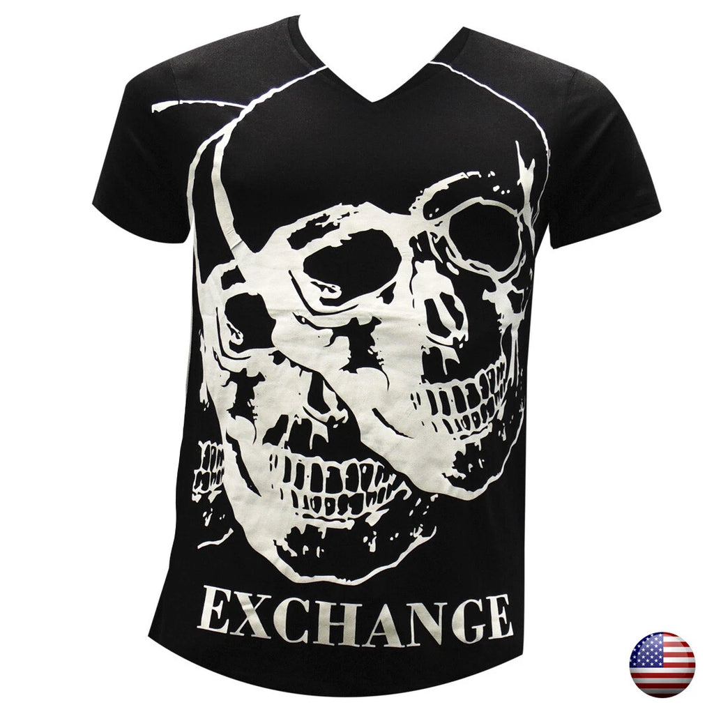 NWT HALLOWEEN SKULL GOTHIC METAL HORROR EXCHANGE MENS V-NECK T-SHIRT SIZE S L XL