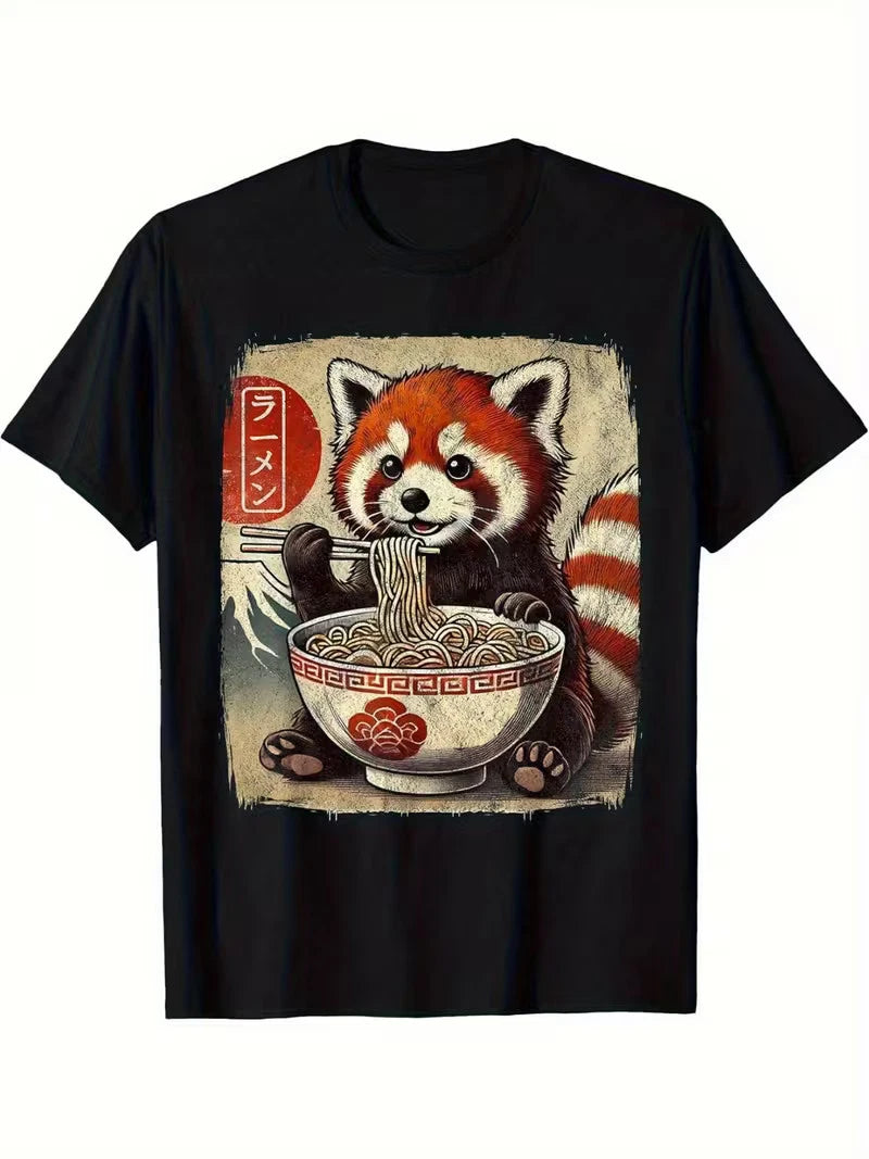 Fun Red Panda Men's T-Shirt | Kawaii Anime Ramen Eating