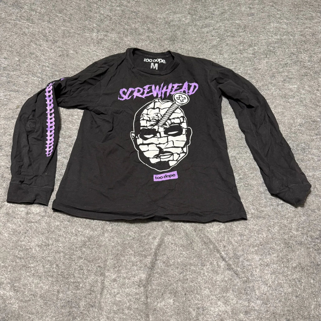 Too Dope Mens T-Shirt Size M Black Purple White Screw Head Made In El Barrio