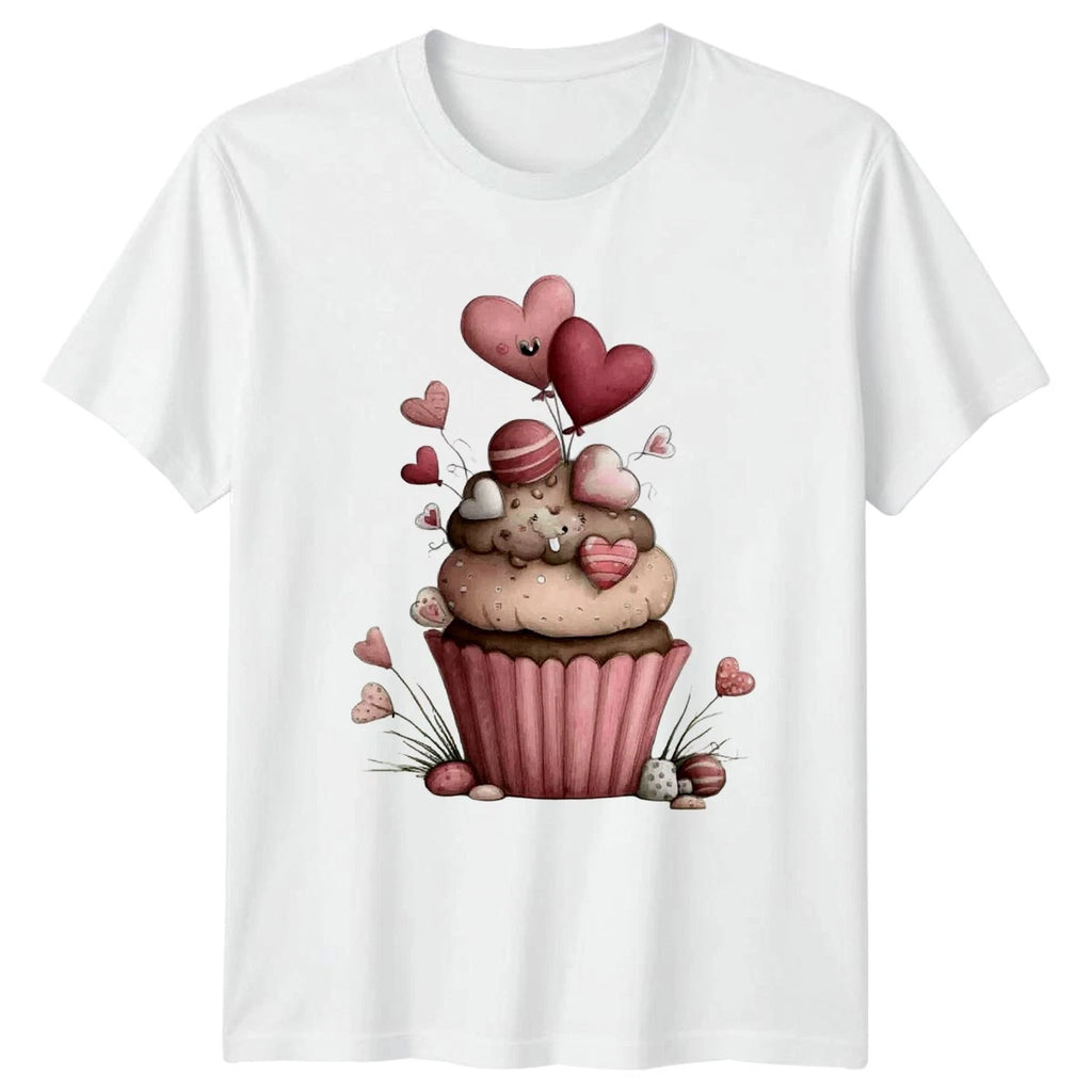 Cupcake Hearts Valentines Day Mens T-Shirt Womens Tee Graphic Unisex Top