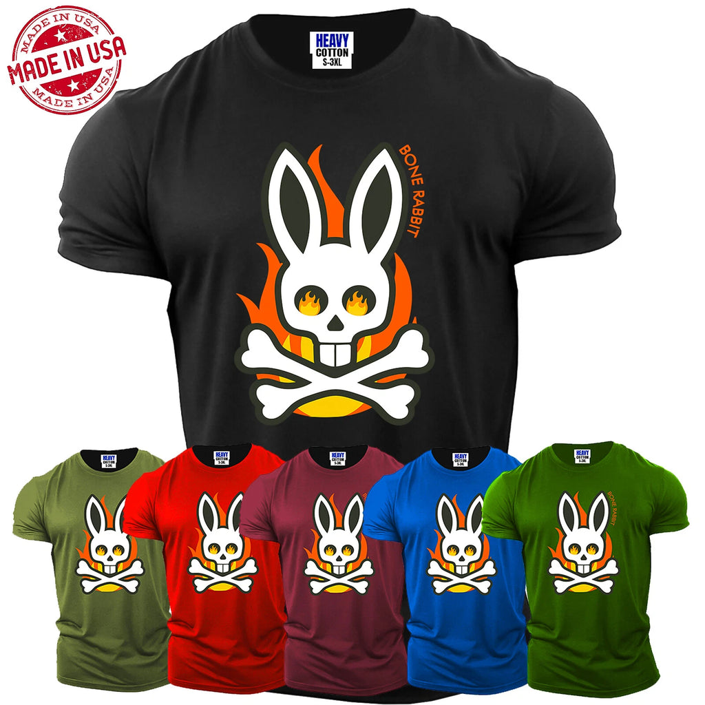 Bone Rabbit Fire Men's T-Shirt Happy Easter Birthday Party Graphic Cool Gift Tee