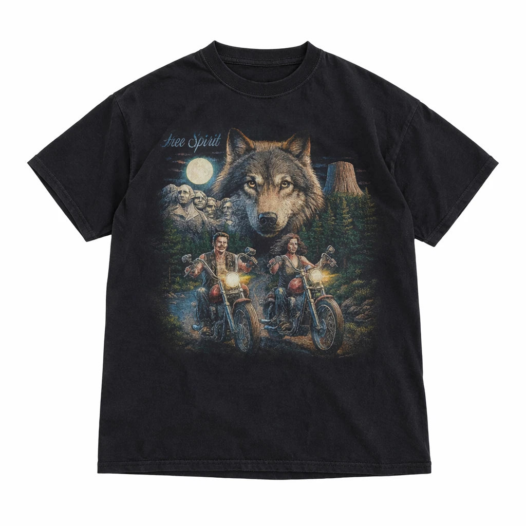 Vintage 90s Wolf Harley T-shirt Grunge Black S-3XL