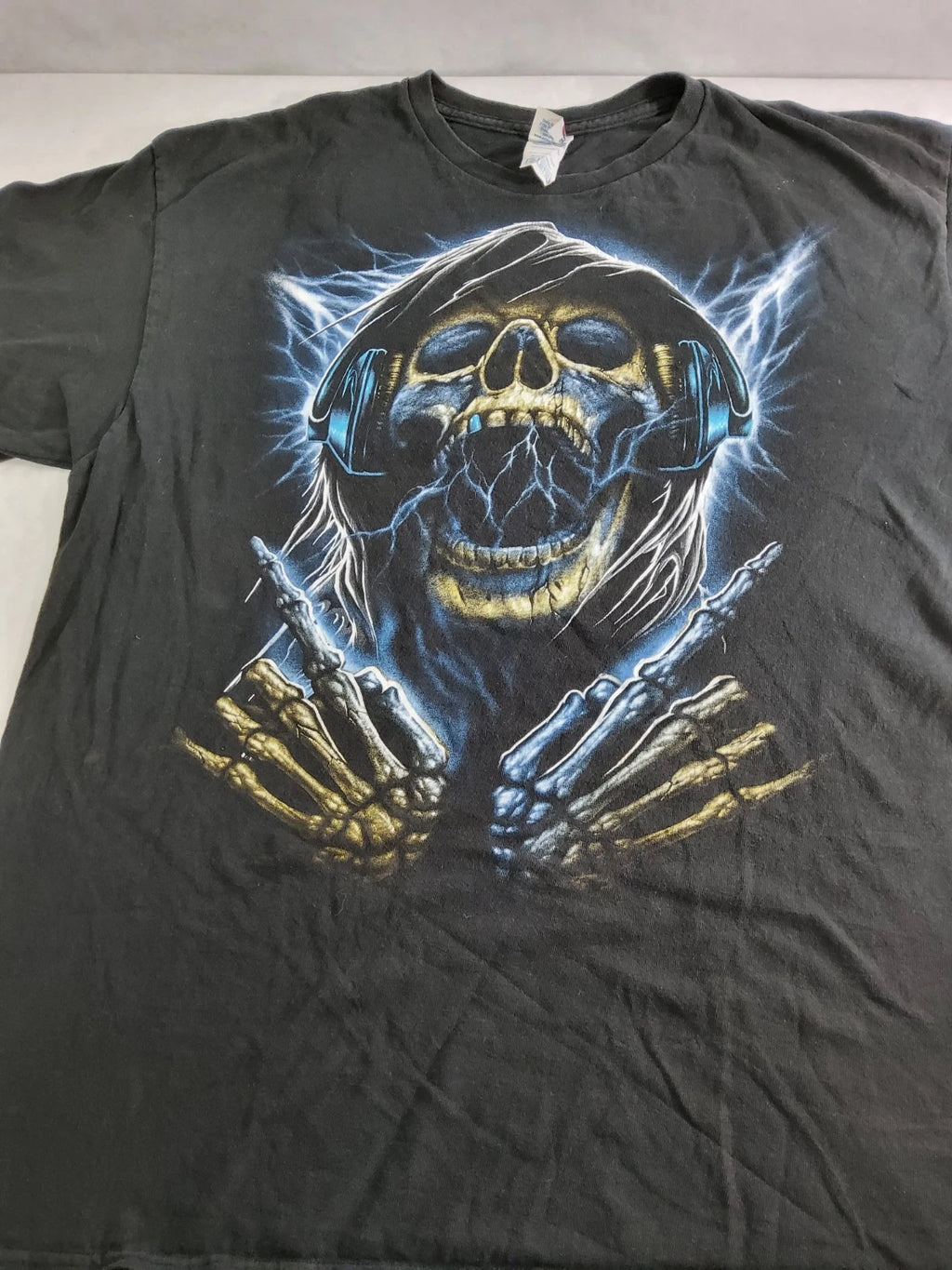 Grim Reaper Skull With Headphones T Shirt Metal Rock Hands Size XL