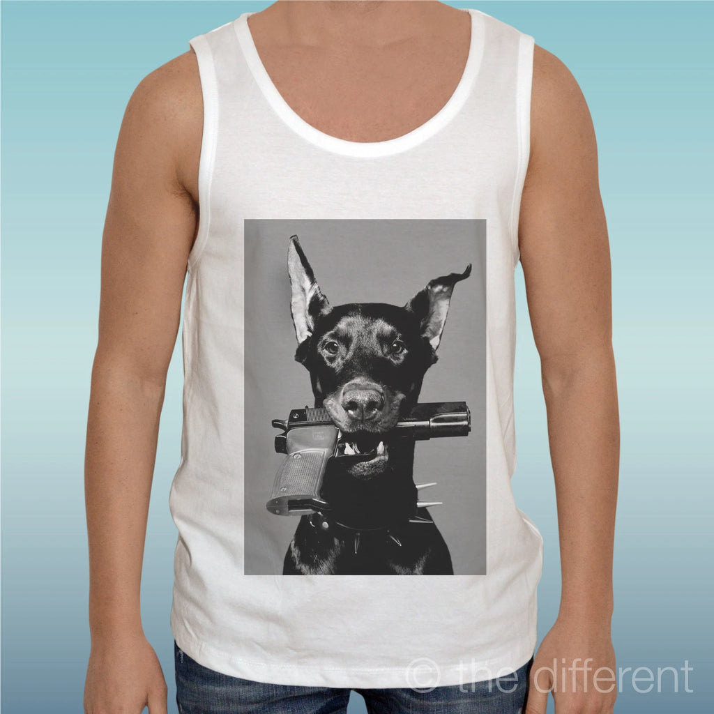 Canotta T-Shirt " Doberman Dog Gun " Gift Idea