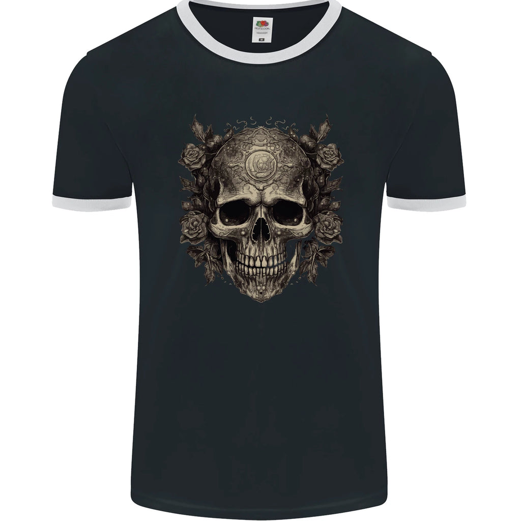 A Gothic Skull With Roses Mens Ringer T-Shirt FotL