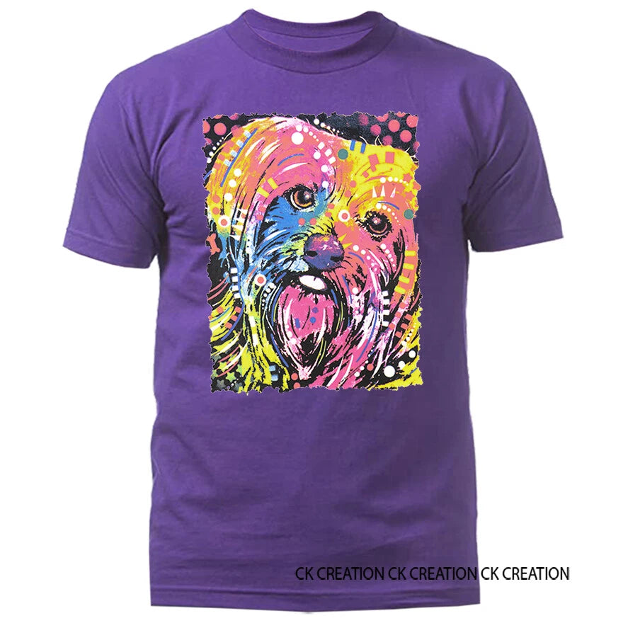Pop Art Yorkie Dog Neon Rainbow Dog Face T-shirt