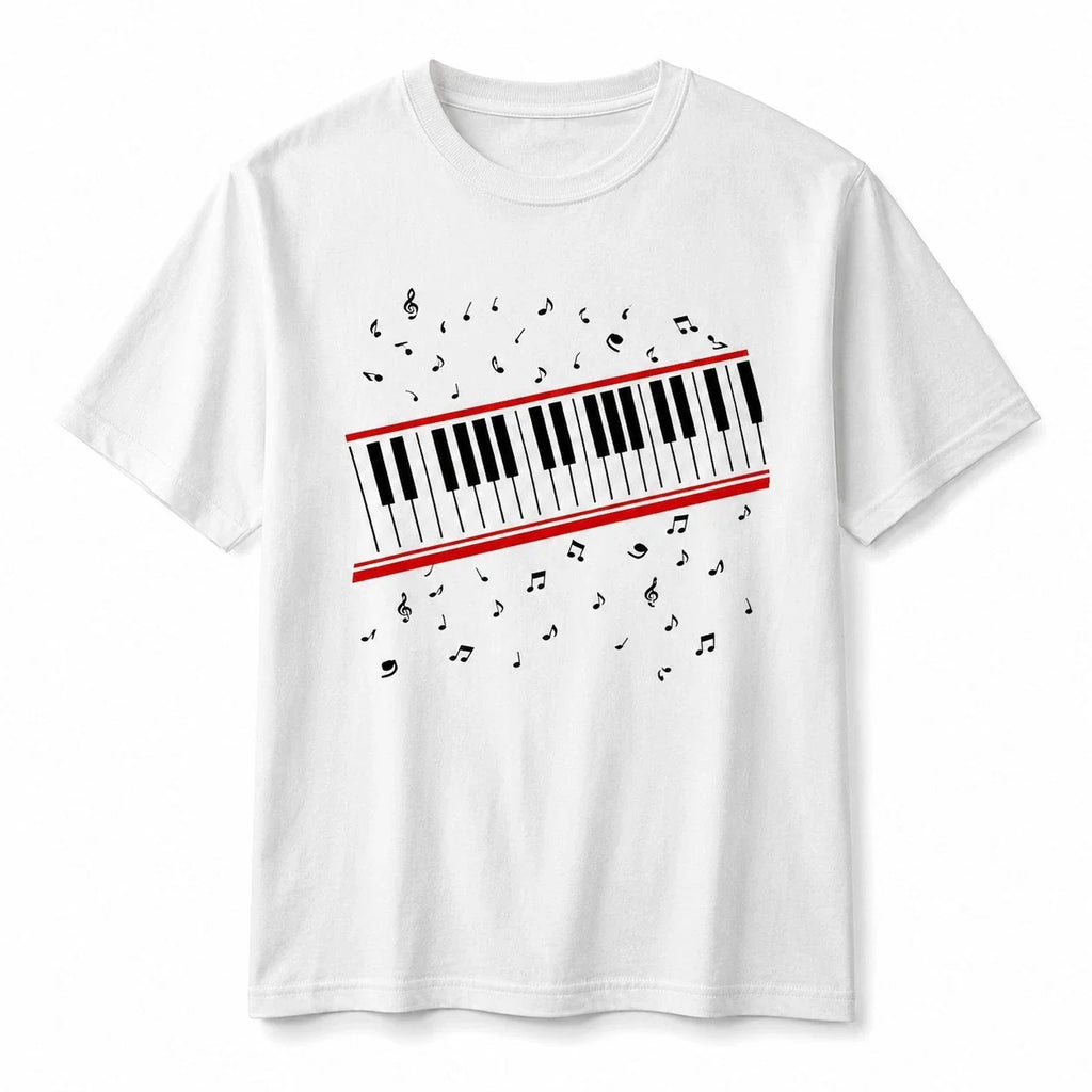 Piano Music T-Shirt Musical Notes Graphic Tee White Cotton Men Women Top UK