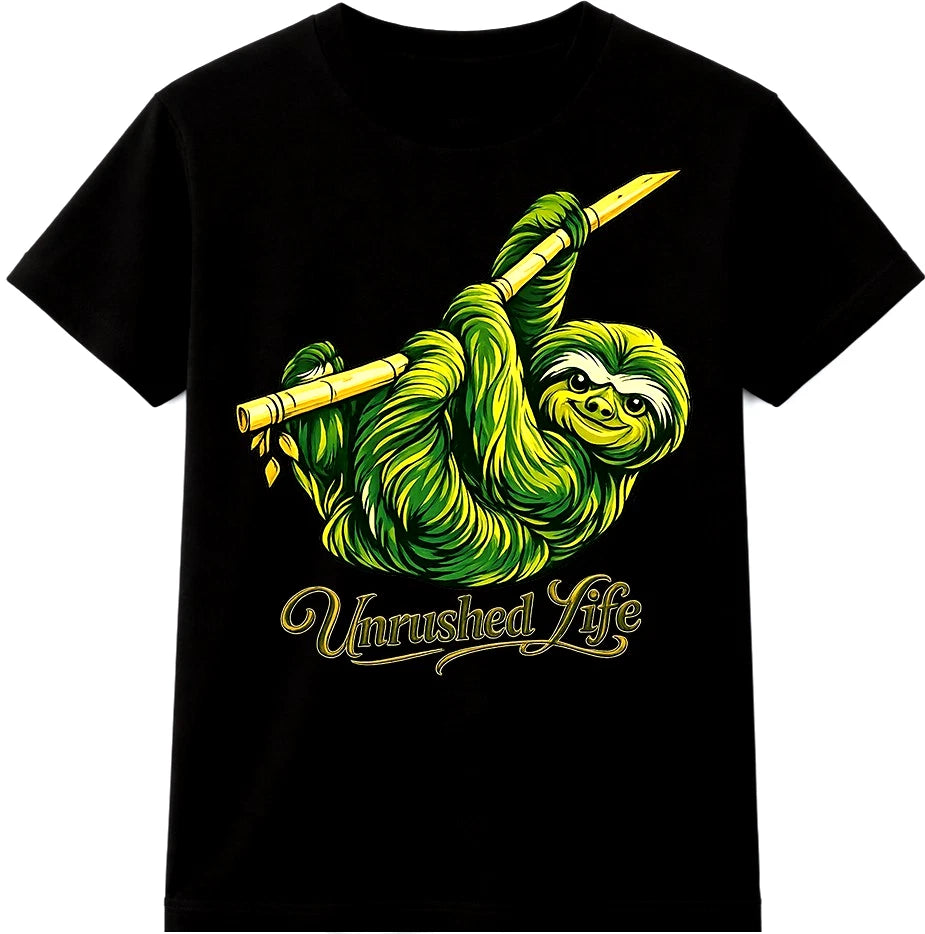 Cute Sloth T Shirt Unrushed Life Relaxed Lazy Animal Graphic Tee Casual Top