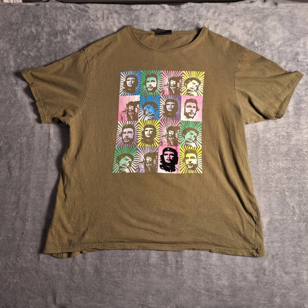Vintage-Style Che Guevara Pop Art Graphic T-Shirt - Olive Green Size XL
