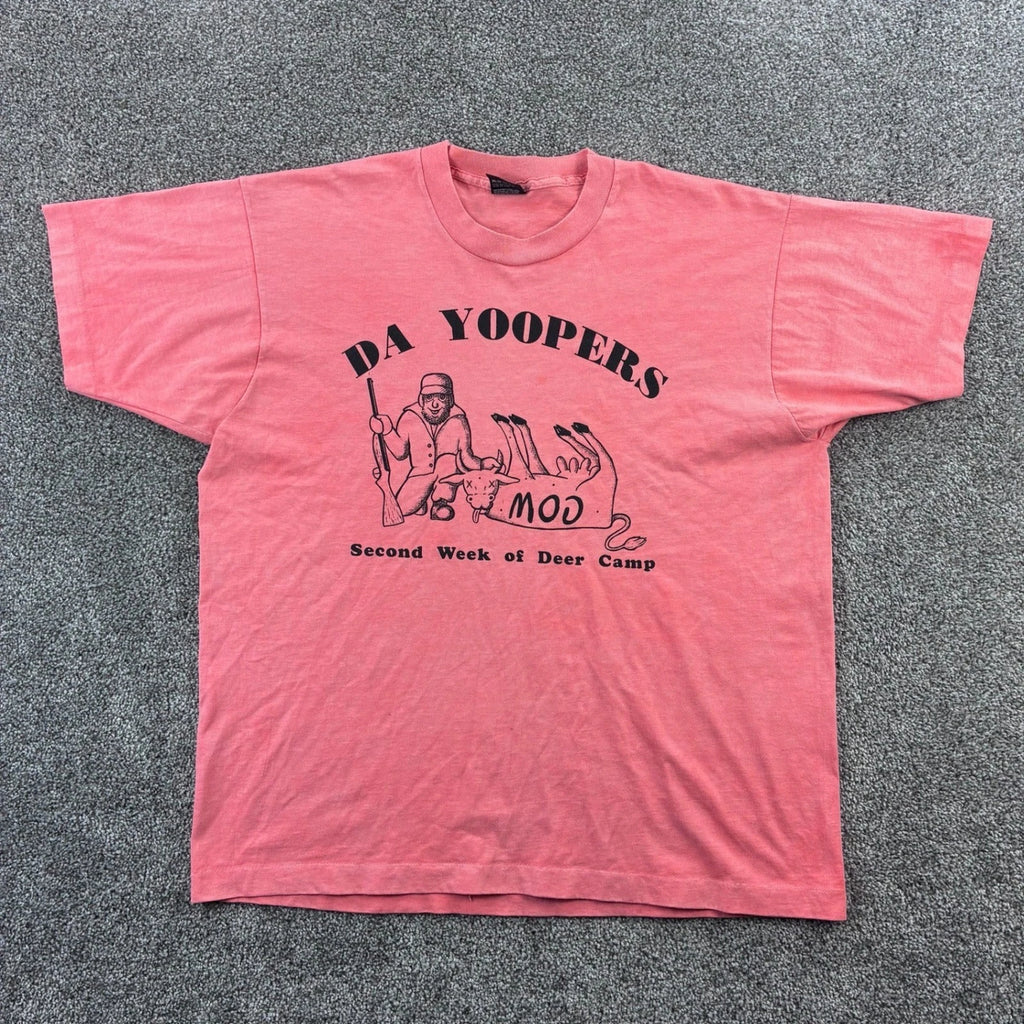 Vintage Michigan Yoopers Shirt Mens XL Pink Salmon Cow Hunting Season Funny Joke