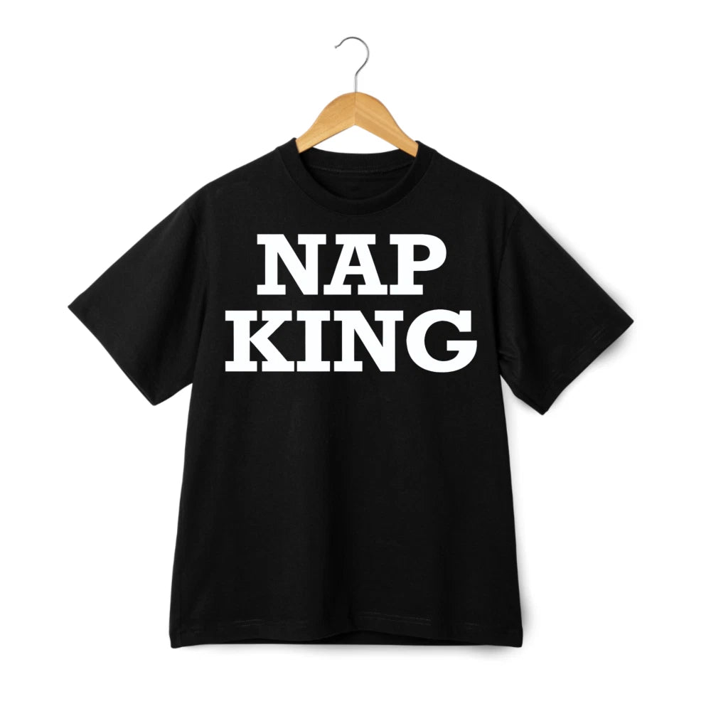 Nap King Bold Text Print T-Shirt, Lazy Humor Casual Tee