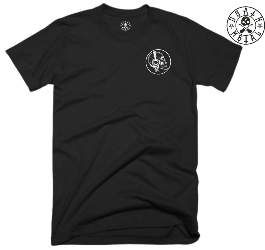 Skull Headphones T Shirt Pocket Music Clothing Rock Punk Band Retro Classic Top