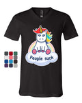 People Suck Cute Unicorn V-Neck T-Shirt Funny Rainbow Pony Introvert Tee