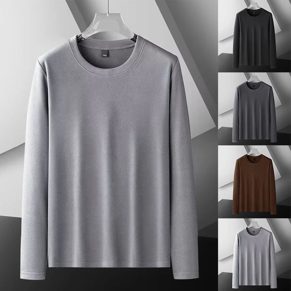 Men's Relaxed Fit Long Sleeve T Shirt with Classic Crew Neck for Daily Wear