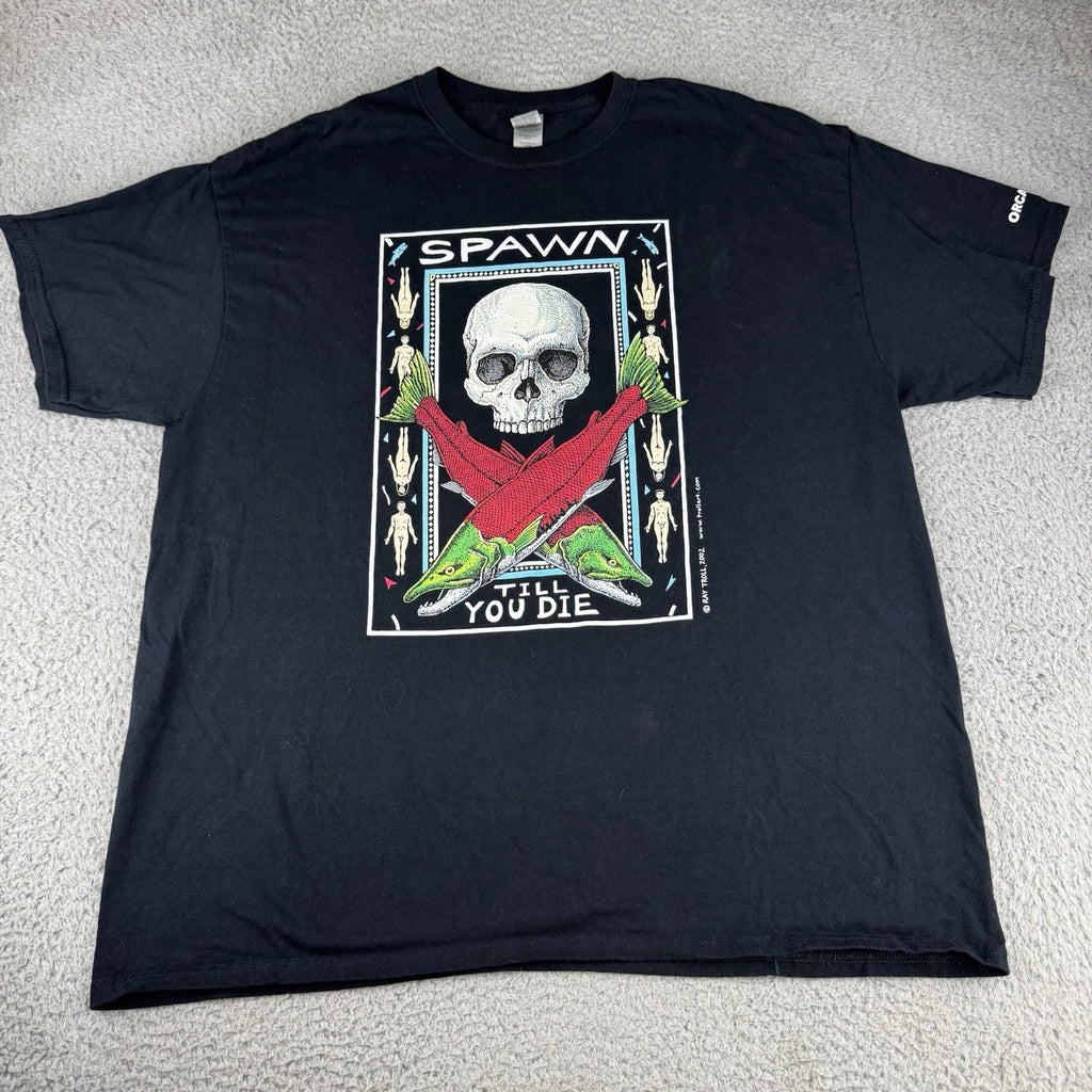 Ray Troll Spawn Till You Die 2002 T-Shirt Size Xl Black Fish Funny Naked Y2k