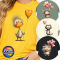 Cute Animal T-Shirt Heart Balloons Top Cow Cat Duck Pig Gildan Tee Unisex S-2XL