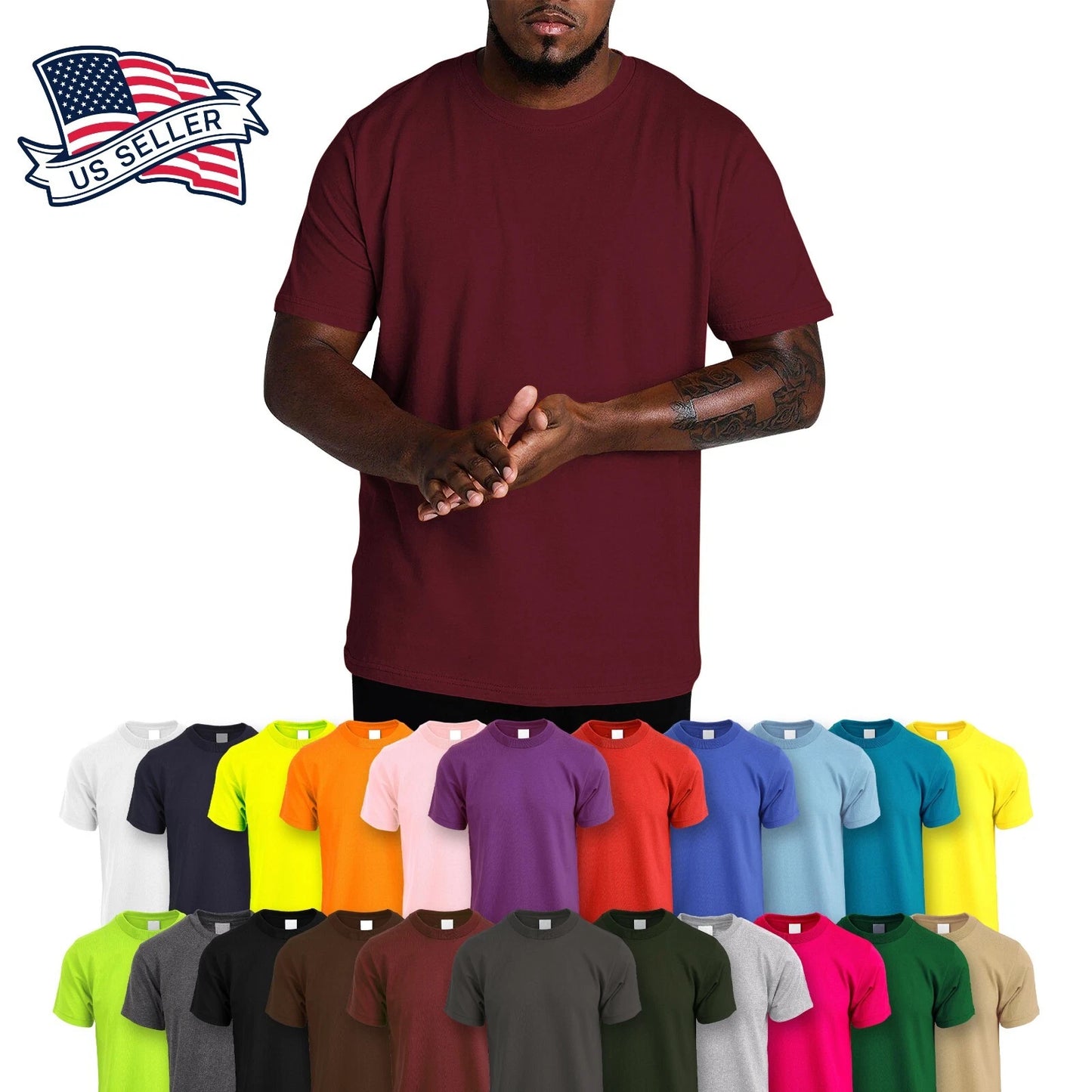 Mens Crew Neck T SHIRTS ACTIVE Solid Tee Short Sleeve Comfort Summer Basic