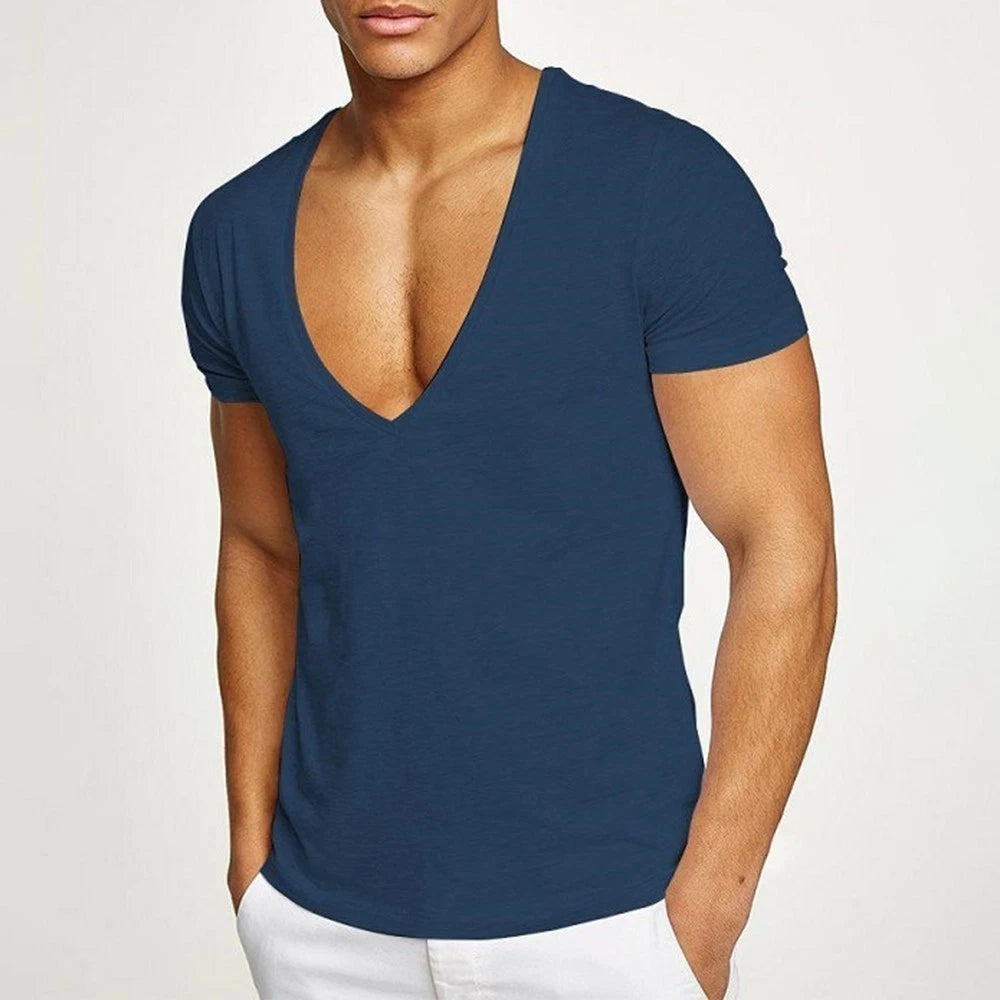 Hot Sale Comfort T-Shirts Gym Wear Ice Silk Men Short Sleeve Summer V-Neck
