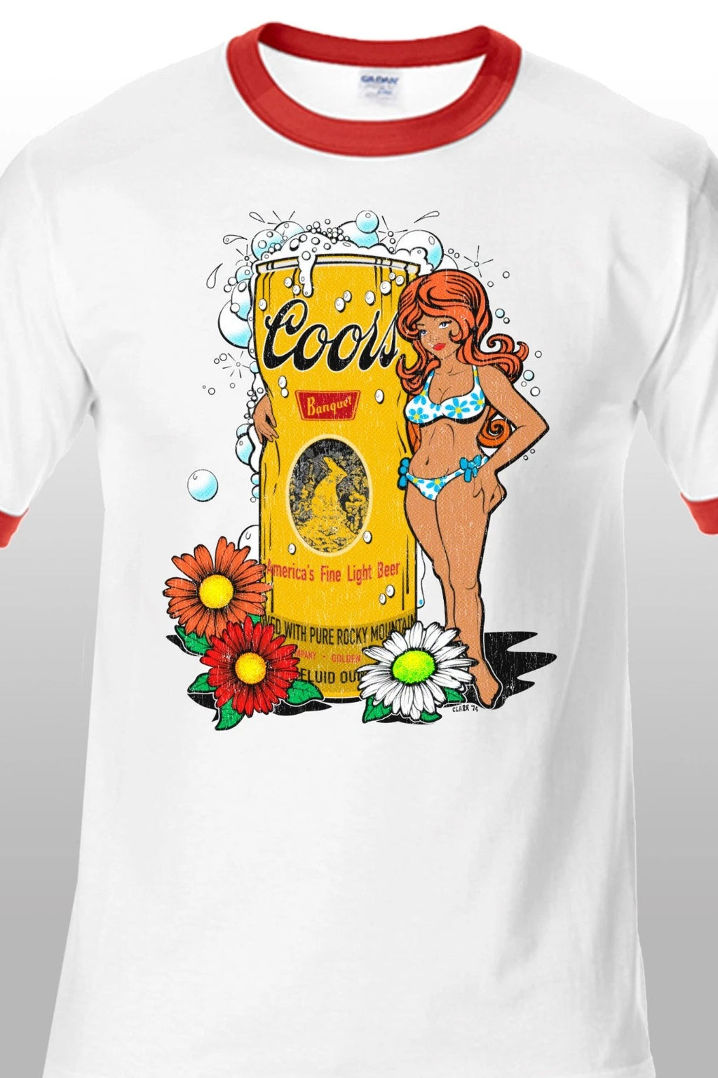 1970s Hippy Beer Girl Vintage RINGER Tee T-SHIRT SM-XXL Unisex