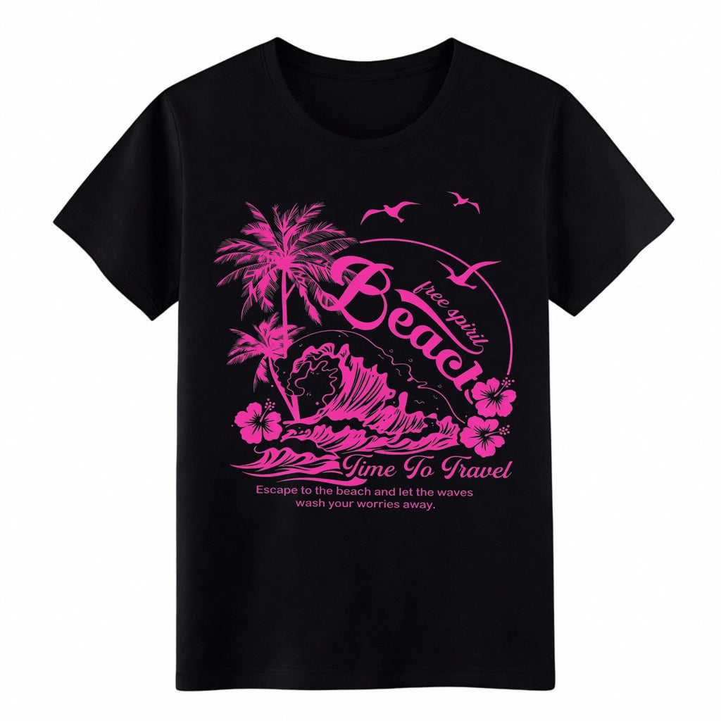 Retro Beach Vibe Palm Tree Graphic T-Shirt Unisex Tropical Travel Casual Tee