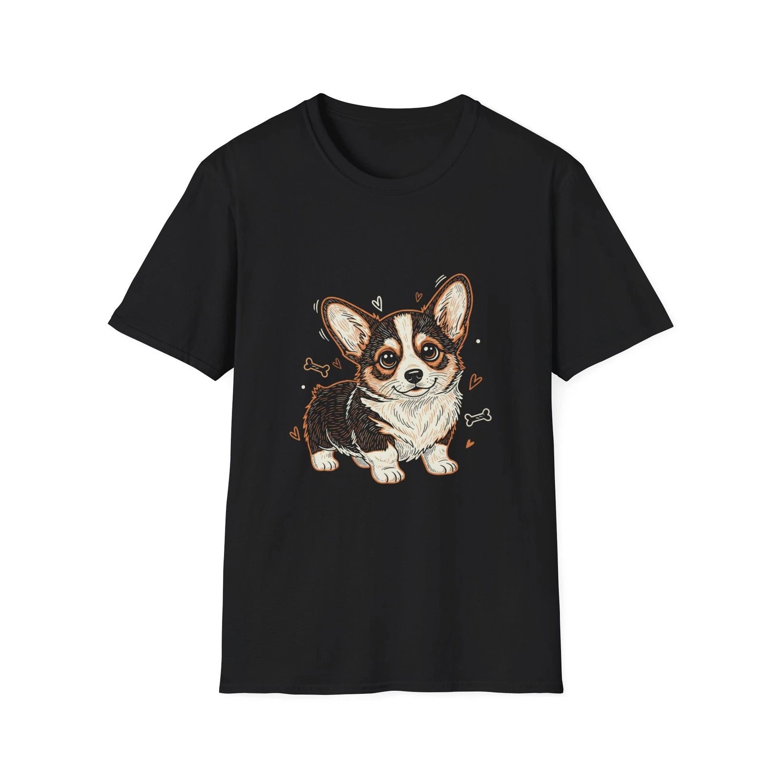 Dog Corgi Cute Kawaii Cartoon Illustrated Black Tee Graphic T-Shirt
