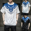Mens Dragon Pattern Short Sleeve T-shirt Tops Tee Shirt Crew Neck Ethnic