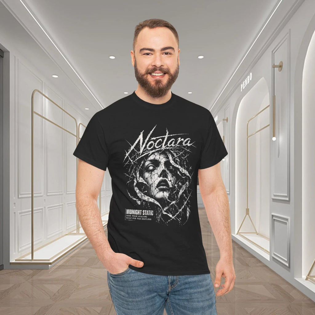 Noctara Midnight Static Gothic Graphic T-Shirt Size L Black Color