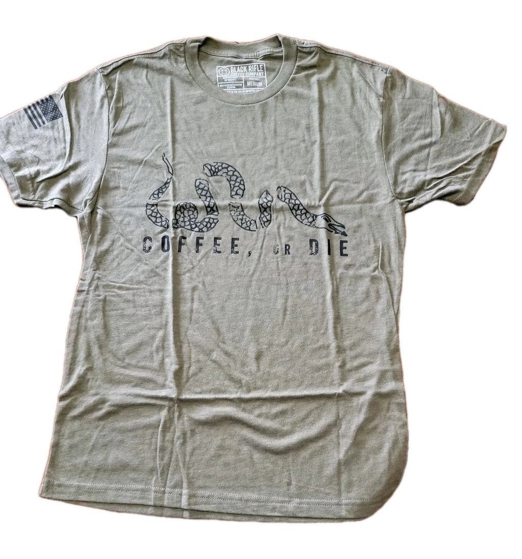 Black Rifle Coffee Company BRCC Coffee or Die T-Shirt Mens Medium Green NEW