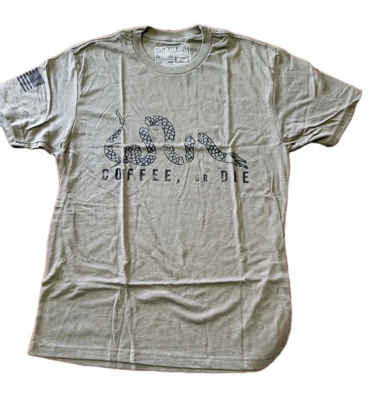 Black Rifle Coffee Company BRCC Coffee or Die T-Shirt Mens Medium Green NEW