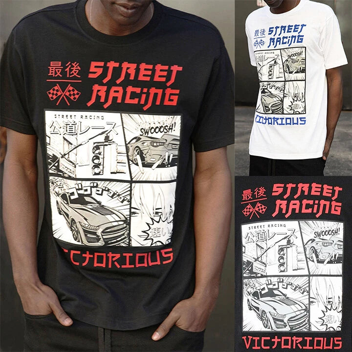 Victorious Men's Casual Rubber Manga Print Street Racing Graphic T-Shirt TS7517
