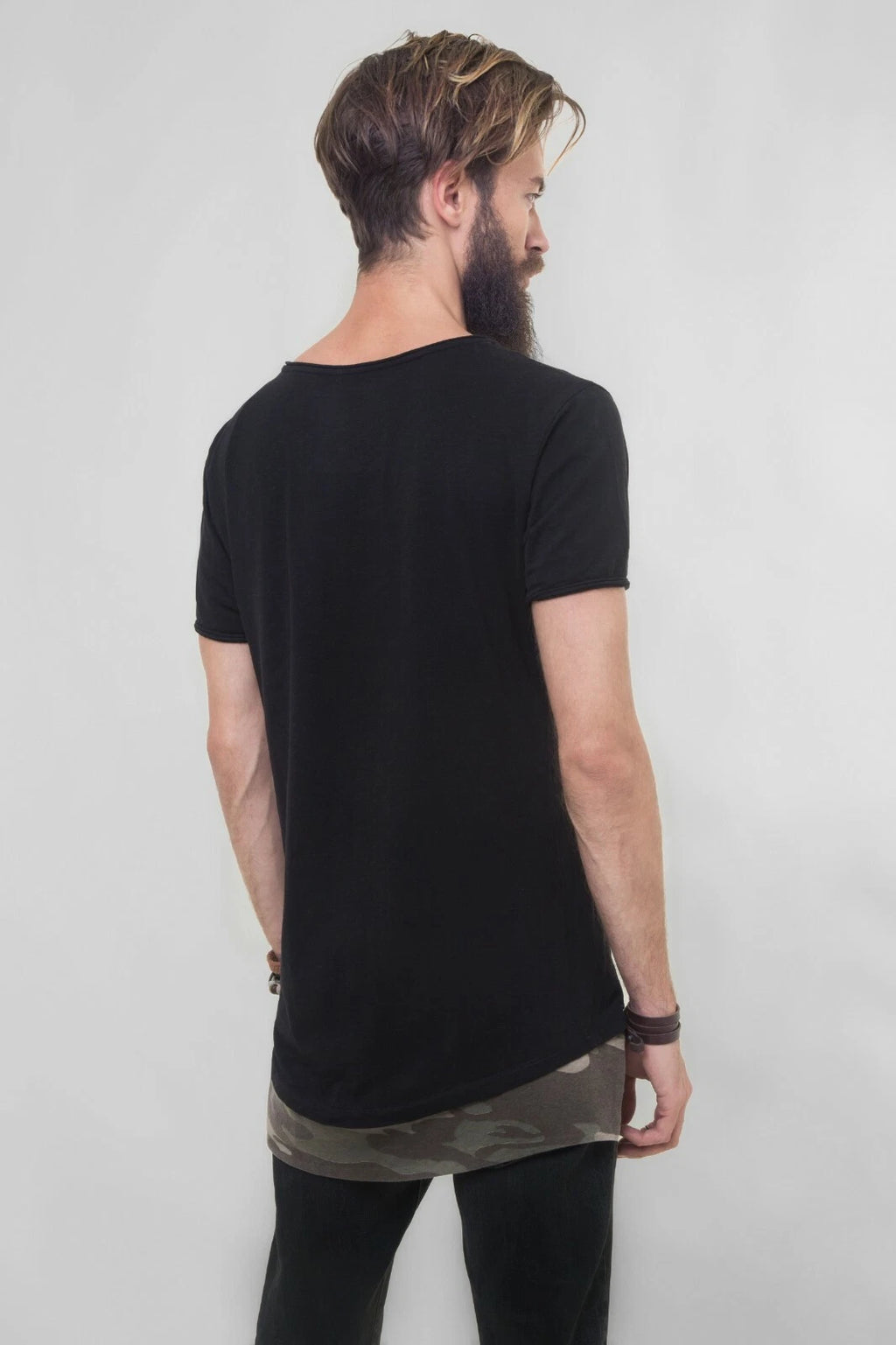 Men's T-Shirt, Hand Drawn Digital Print, Stylish Neck, Longer Back & Arm Detail