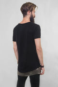 Men's T-Shirt, Hand Drawn Digital Print, Stylish Neck, Longer Back & Arm Detail