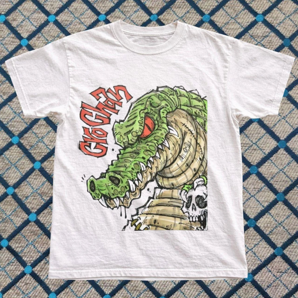 Vintage Style Crocodile Graphic Tee White Unisex Reprint Streetwear Shirt