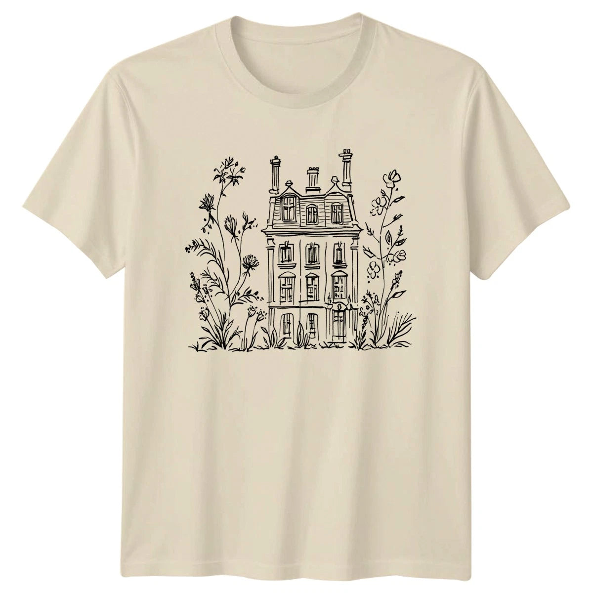 Aesthetic Parisian Townhouse And Botanical T-Shirt Sketch Art