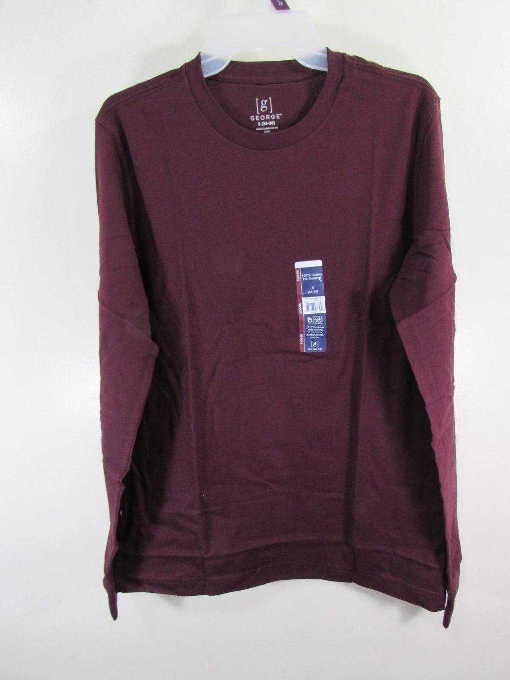 New Men George Crew T Shirt Size S 34 36 Windsor Wine Long Sleeve