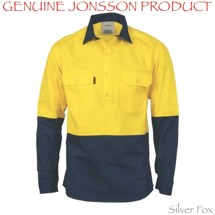JONSSON COTTON DRILL TWO TONE YELLOW & NAVY HI VIS HI VIZ LONG SLEEVE WORK SHIRT