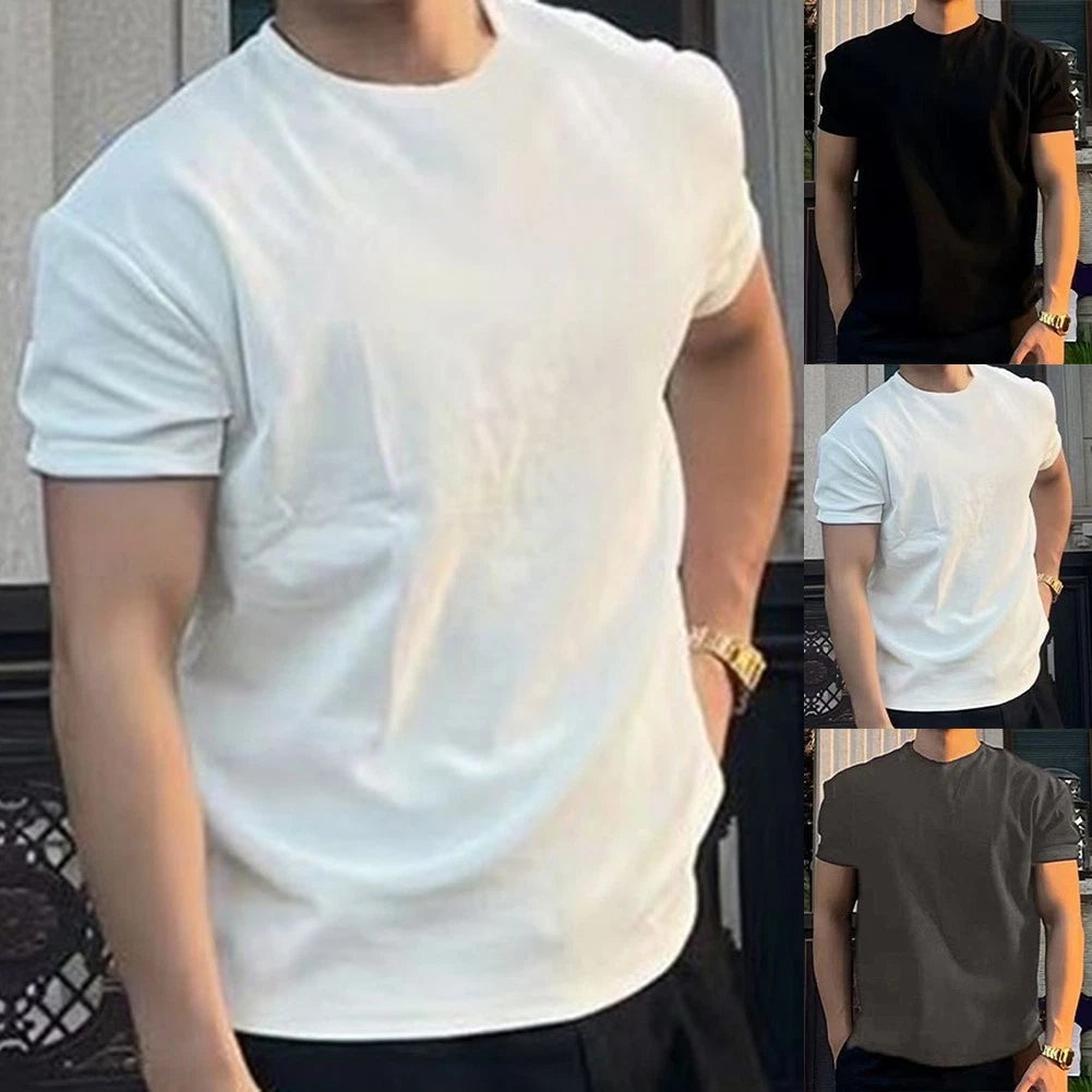 Daily Wear Mens Loose Tee Round Neck Shirt Breathable Fabric Summer Wear