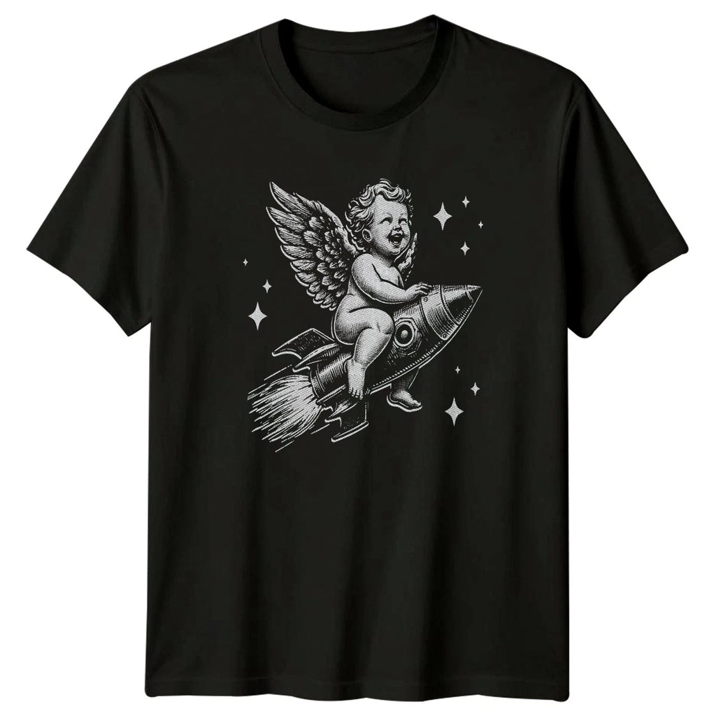 Aesthetic Cherub Riding Space Rocket T-Shirt Renaissance Aesthetic Space Art