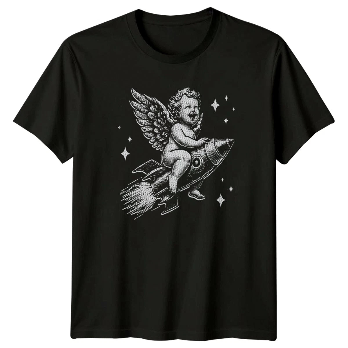 Aesthetic Cherub Riding Space Rocket T-Shirt Renaissance Aesthetic Space Art