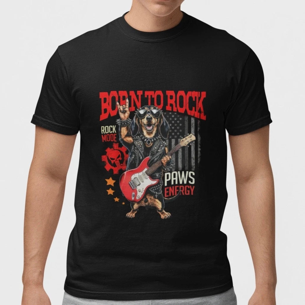 Funny Rock Dog Guitar T Shirt Born To Rock Paws Energy Music Tee