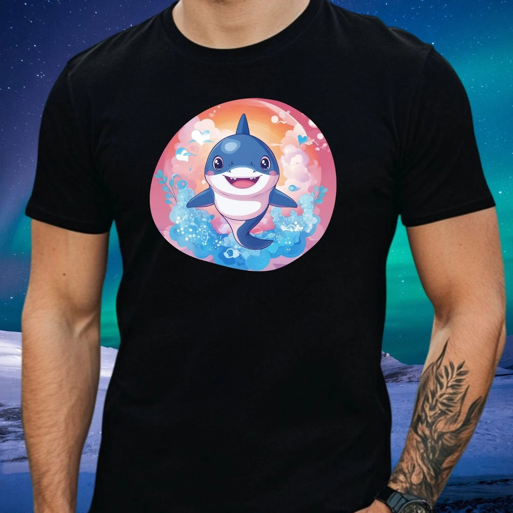 Mens Kawaii Shark Motif Cotton T-Shirt Size XS to 5XL