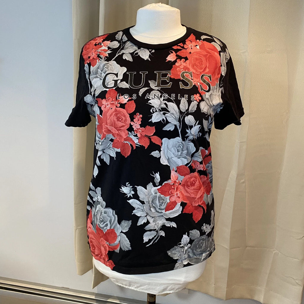 GUESS LOS ANGELES FLORAL GRAPHIC COTTON T-SHIRT TRENDY STREETWEAR