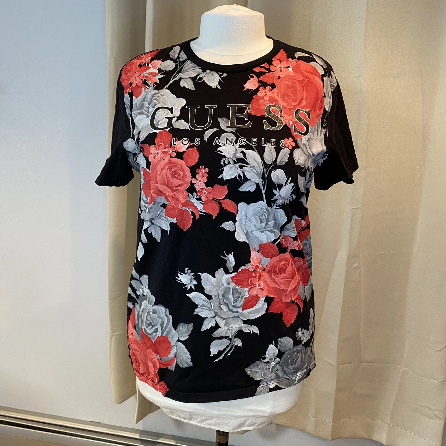 GUESS LOS ANGELES FLORAL GRAPHIC COTTON T-SHIRT TRENDY STREETWEAR