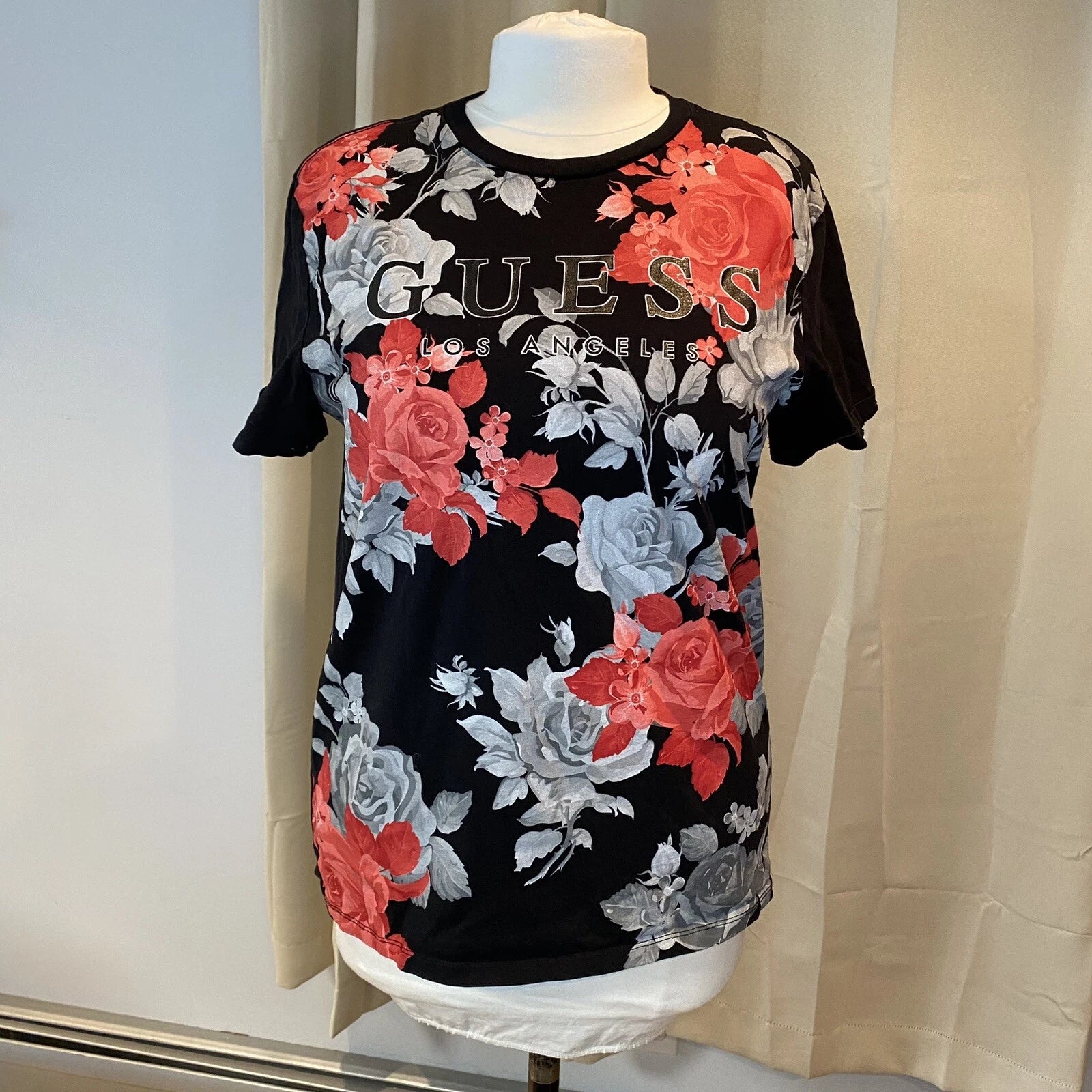 GUESS LOS ANGELES FLORAL GRAPHIC COTTON T-SHIRT TRENDY STREETWEAR