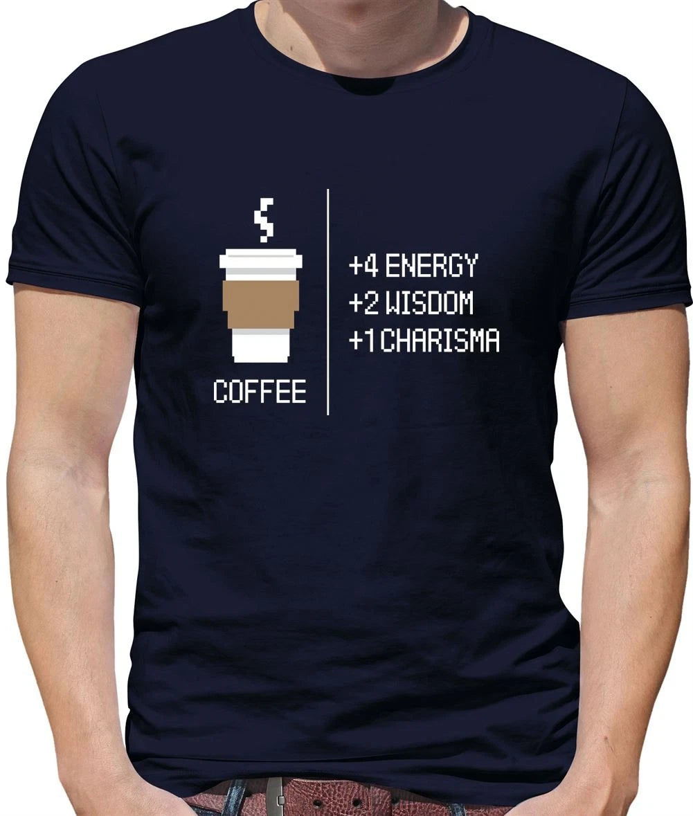 8 bit Coffee Mens T-Shirt - Pixel Retro - Nerdy - Geeky RPG