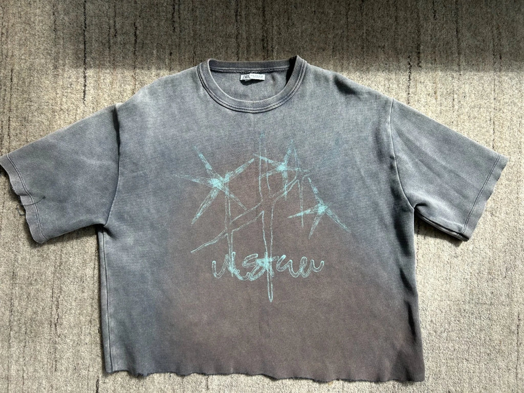 Zara washed out aesthetic grey graphic vintage look t shirt men size M