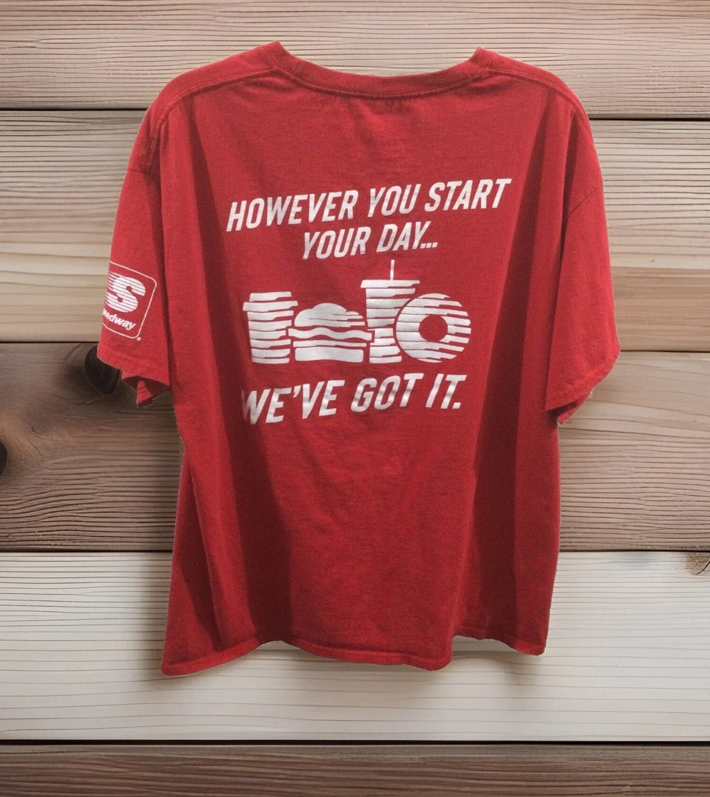 Vtg Start Your Day at SPEEDWAY T Shirt Coffee Donuts Breakfast Biscuits X-LARGE