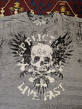 Y2K Affliction Reversible T-Shirt, 2XL, Skull & Bones, Stars & Stripes